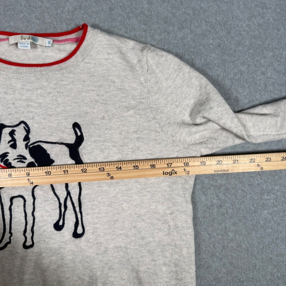 Boden Womens Oatmeal Wool Cotton Fox Terrier Dog Intarsia Sweater Red Trim M - Picture 5 of 8